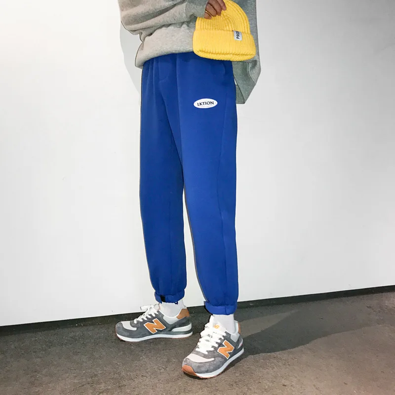 Men's Sweatpants 2019 Spring Loose Warm Pants Plus Velvet Thickening Personality Fashion Teen Neutral Pants Special Treatment