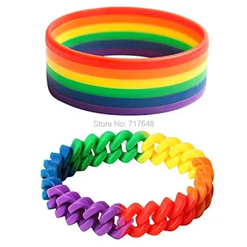 

100pcs Layer striped Gay Pride Rainbow Chain Link wristband silicone bracelets free shipping by ePacket A