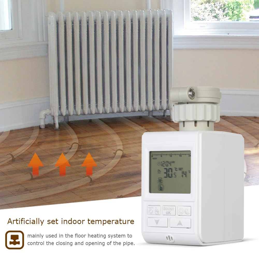 

TRV Programmable Thermostatic Radiator Valve Heating System Radiator Actuator for Heater Radiator Room Temperature Controlling