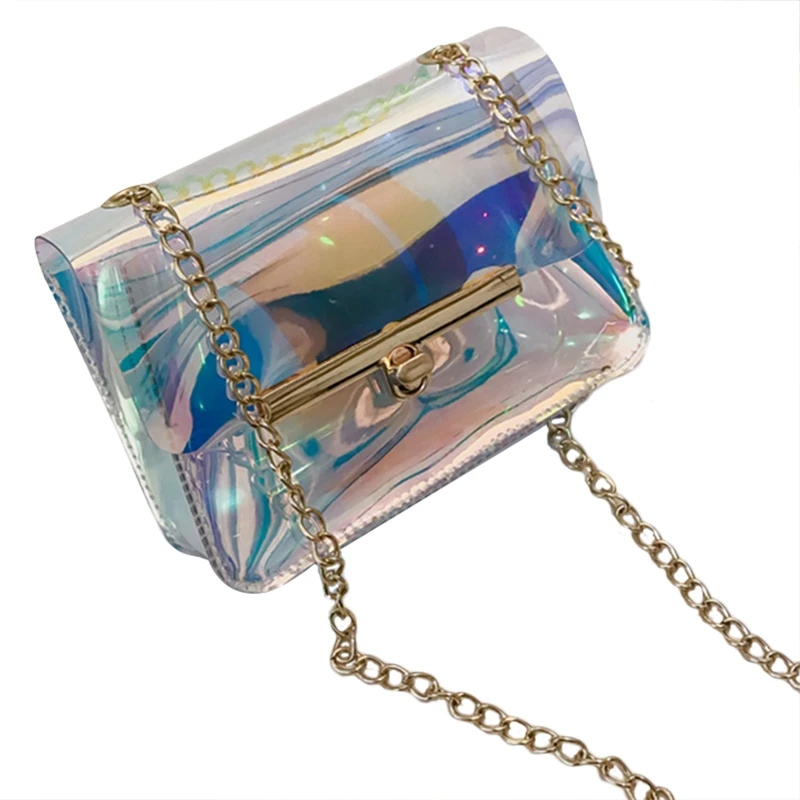 

Women PVC+PU Chain Bag Transparent Clear Tote Shoulder Crossbody Handbag Bags