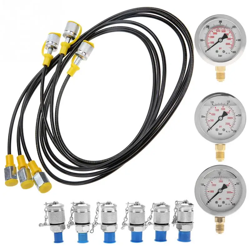 Portable Hydraulic pressure guage Excavator Hydraulic Pressure Test Kit w/ Testing Point Coupling vacuum Coupling and gauge Tool