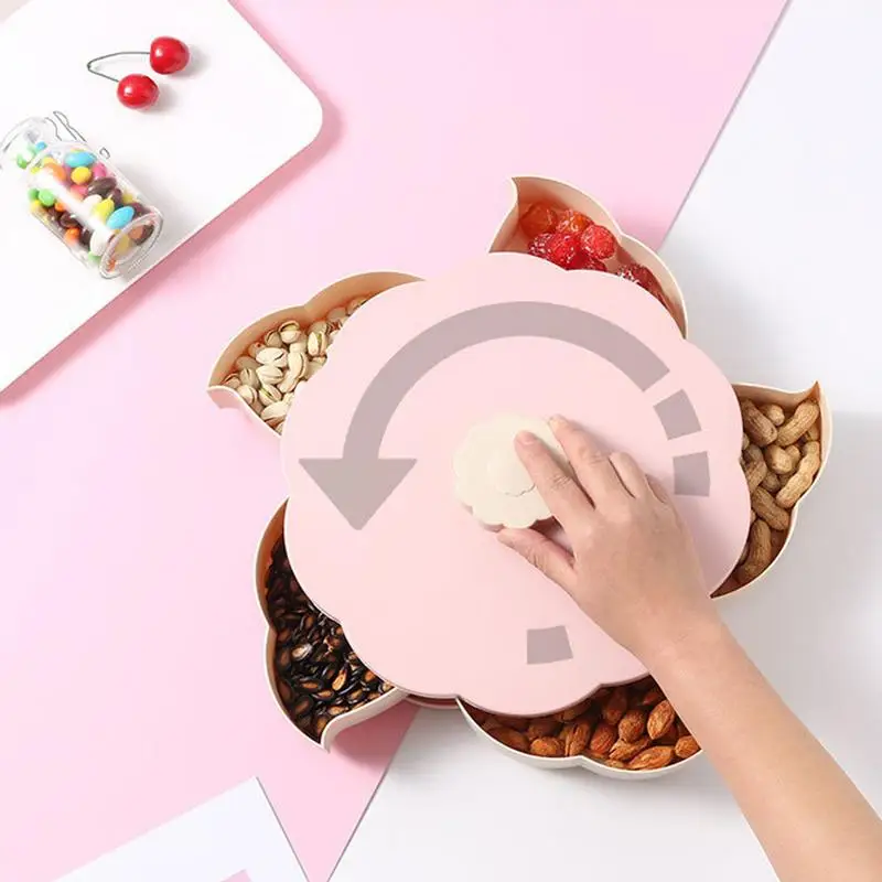 

Flower Petal-Shape Snack Candy Box Creative Rotary Switch Food Storage Tray Partition Organizer Box Nut Snack Candy Tray