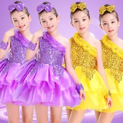 Детские пушистые платья размещен на подиумный показ платье принцессы для девочек блёстки танец Черлидинга Детские костюмы