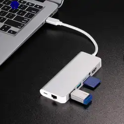 8 в 1 Тип C концентратора Тип-C к HDMI VGA RJ45 3,5 мм аудио SD карты памяти USB3.0 зарядка PD Порты и разъёмы Кабельный адаптер-переходник для Macbook PC