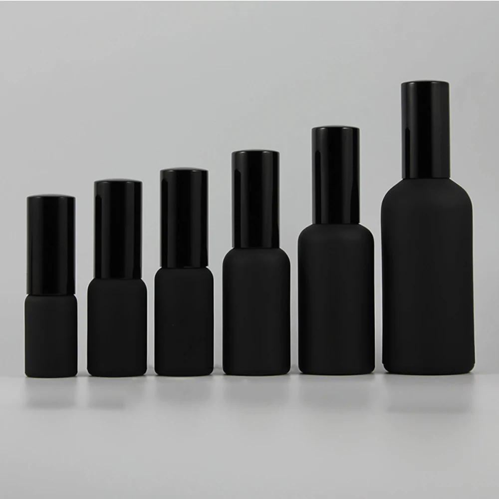 50pcs wholesale mini 5 ml glass small black frost lotion bottle with