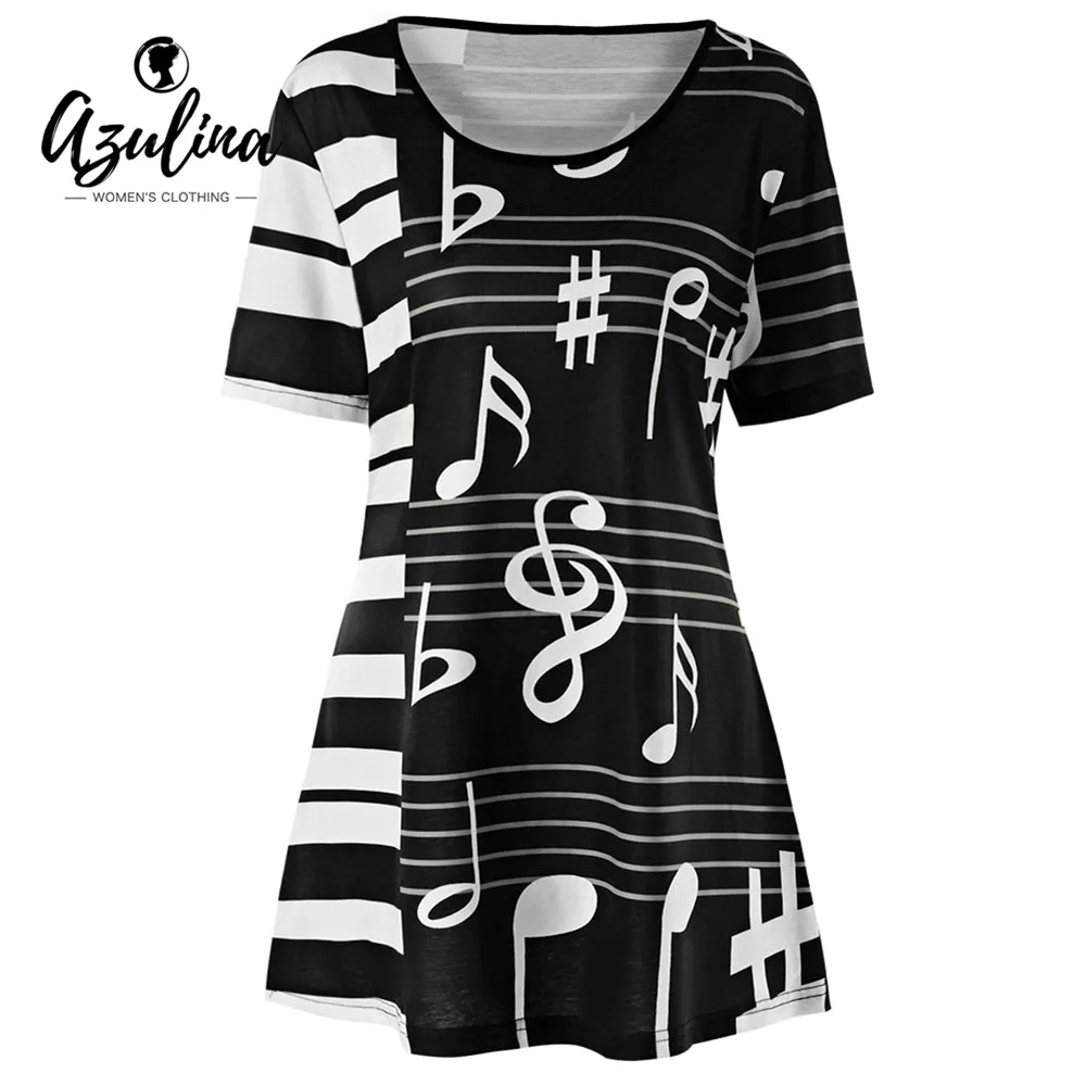 

Rosegal Plus Size Piano Key Music Note Print Tunic Top Women T-Shirt Casual Tshirt Summer O Neck Short Sleeve Ladies Tops 2019