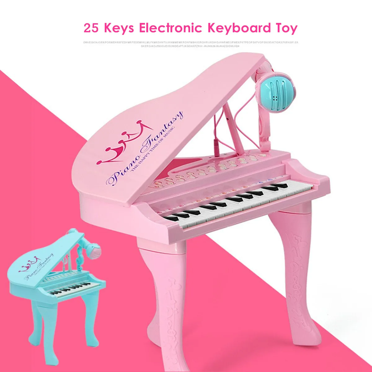 

Pink/Blue 25Keys Keyboard Toy Electronic Organ USB Kids Piano Microphone Musical Instrument Playing Toy Gifts Set Children