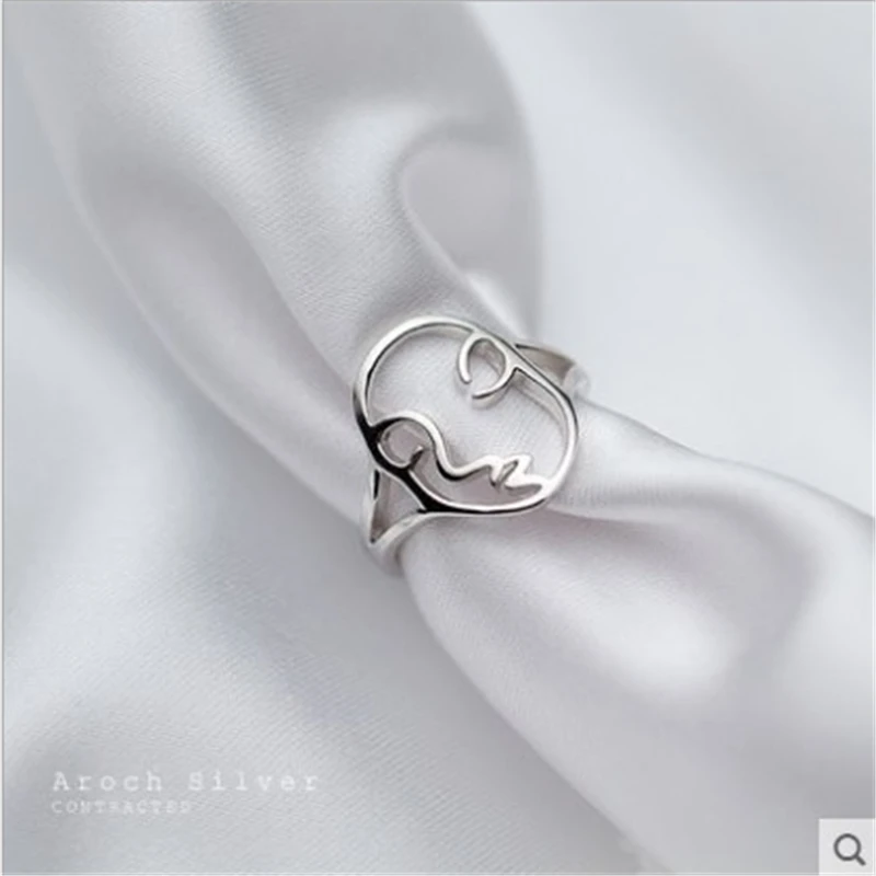 

Real 925 Sterling Silver Rings for Women Simple Hollow Out Face Shape Punk Ring Vintage Jewelry Dropshipping Cool Pieces
