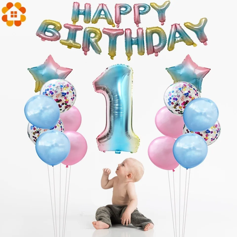 

1 Set Happy Birthday Foil Rainbow Balloons Gradient Star Balls Digital Globo Anniversary Baby Shower Birthday Party Decoration