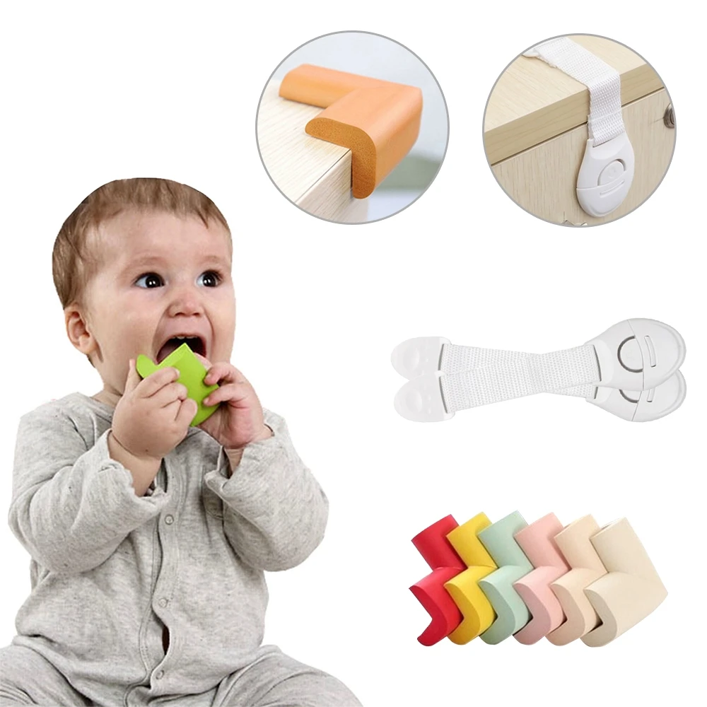 

10Pcs/lot Child Lock Protection for Children Safety Plastic Door Locks + 8Pcs Soft Baby Safe Corner Protector For Baby Safety