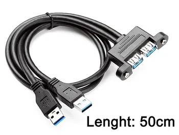 

USB3.0 Cable Adapter 2 Port USB 3.0 Male to Female Cable Combo Extension USB Cable 50cm with screw Panel Mount holes 10pcs/lot