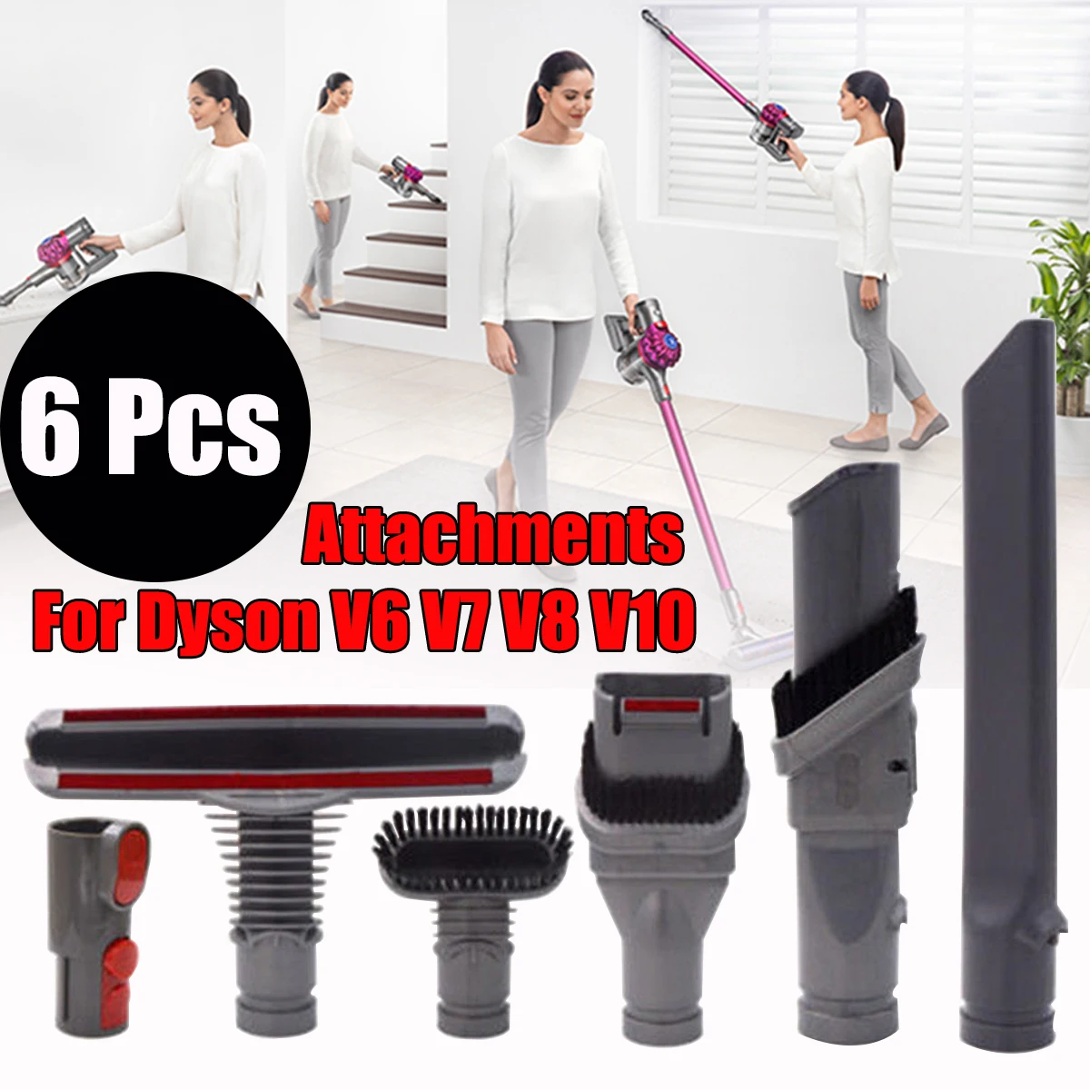 

6Pcs Vacuum Cleaner Brush Parts Adapter Accessories Kit for Dyson/V6/V7/V8/V10 Cleaner Brush Set