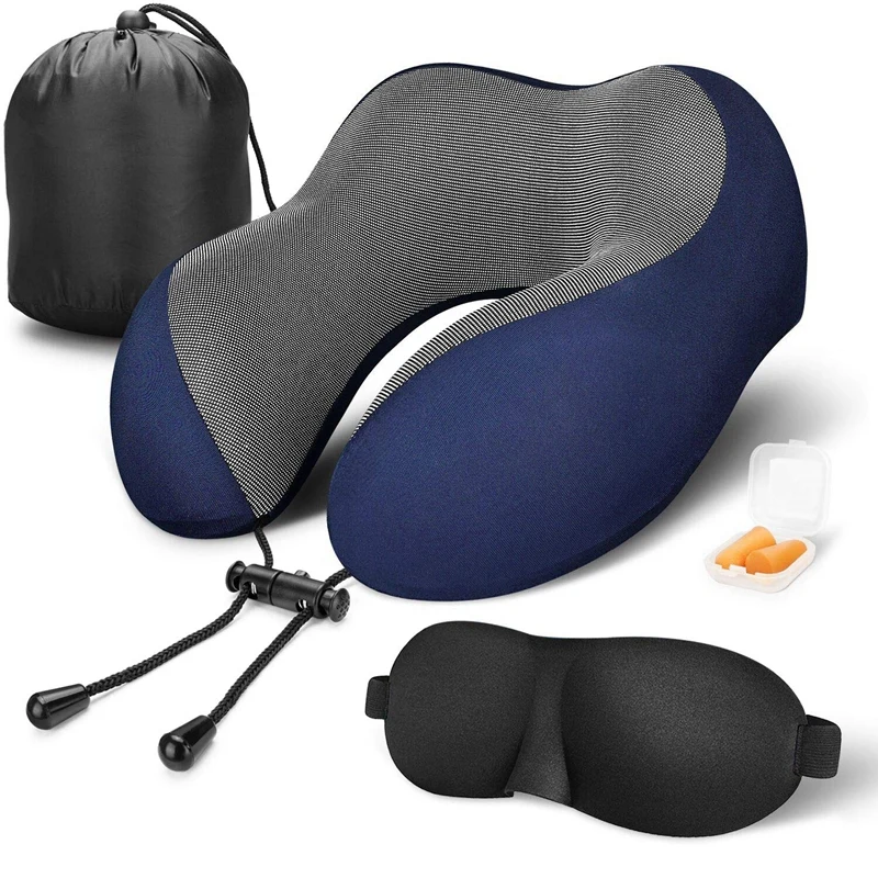 

Travel Pillow Pure Memory Foam Neck Pillow,Comfortable & Breathable Cover-Machine Washable,Airplane Travel Kit With 3D Sleep M