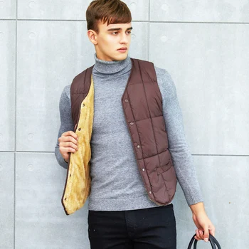 

#3634 Down Vest Men Autumn Winter Korean Fashion Thickening Cotton-padded Sleeveless Jacket Warm Waistcoat Men Slim Thin Velvet