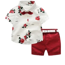 Г., комплекты одежды с цветочным принтом для новорожденных мальчиков, 2 предмета хлопковая рубашка+ шорты, штаны Одежда для свадебной вечеринки, Pudcoco