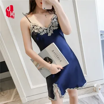 

Summer Sleepwear Women Silk Strap Satin Nightgown For Woman Lace Women Sexy Nightwear Satin Women Nightdress Silk Home Dress