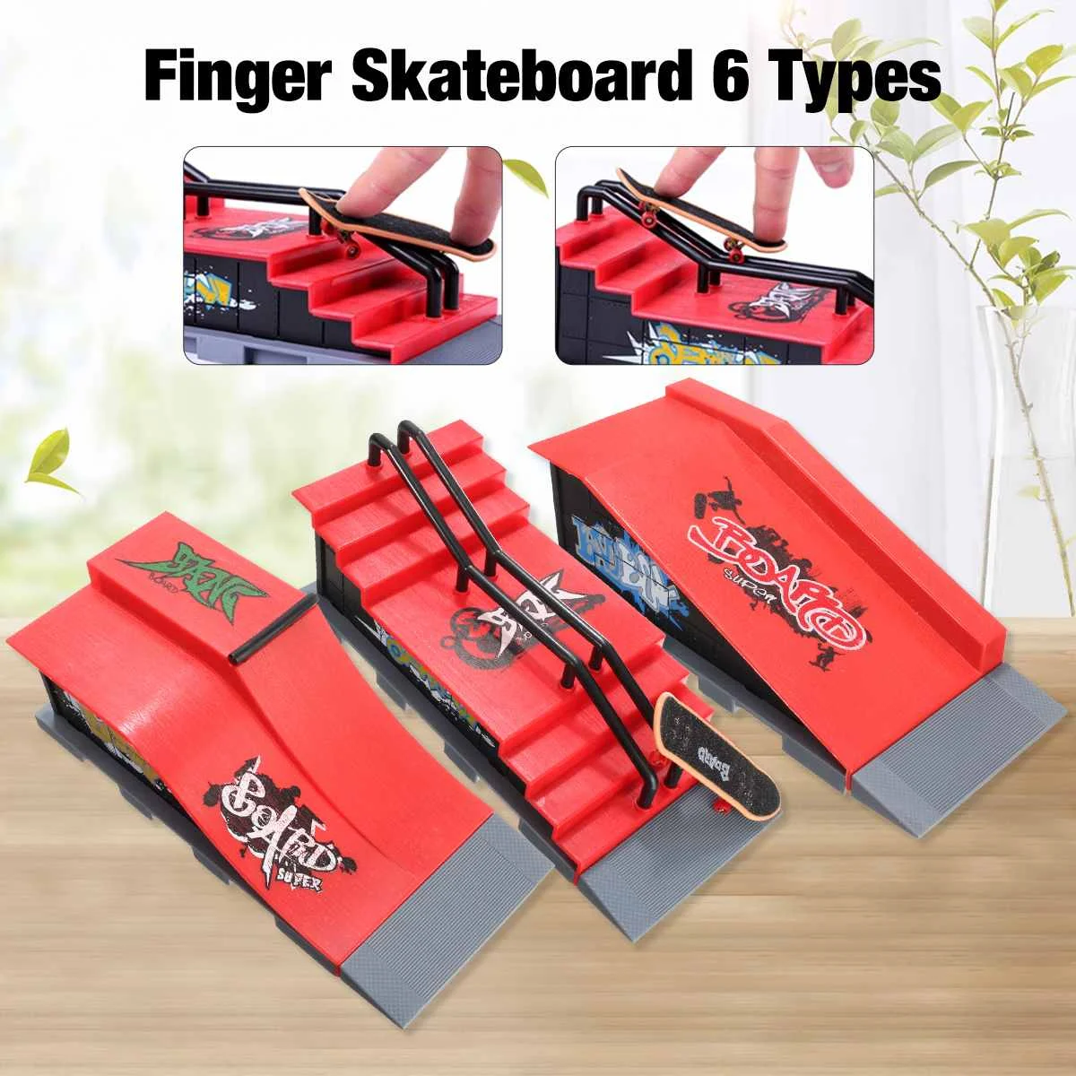 

6 Types Finger Skateboard Park Set Skate Park Ramp Parts for Tech Deck Fingerboard Finger Board for Ultimate Parks ABS Plastic