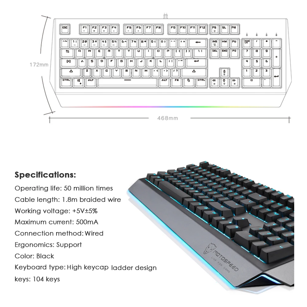 Motospeed CK99 USB Проводная клавиатура механические клавиатуры с RGB подсветкой