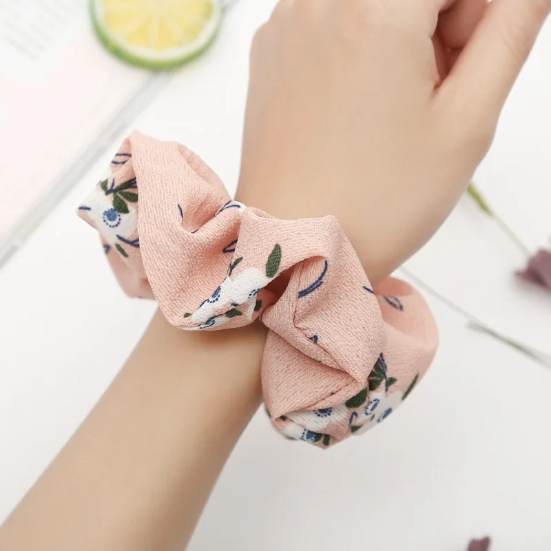 Adjustable Strip Soft Flower Print Ponytail Holder Comfortable 1PC Elastic Hair Rope Women Seaside Unique Party Tie Scrunchie