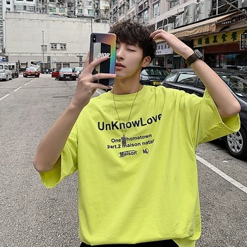 

2019 New Korean Version Of The Tide Male Harajuku Quality Street Men Loose Cotton Letters Super Fire Large Size Casual T-shirt