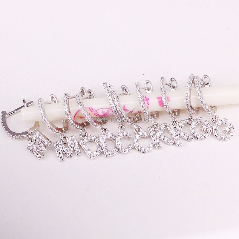 5Pairs ZYZ-4671 Dark Silver Color Alphabets Earrings Jewelry Micro Paved CZ Initial Dangle for Girls Women | Украшения и