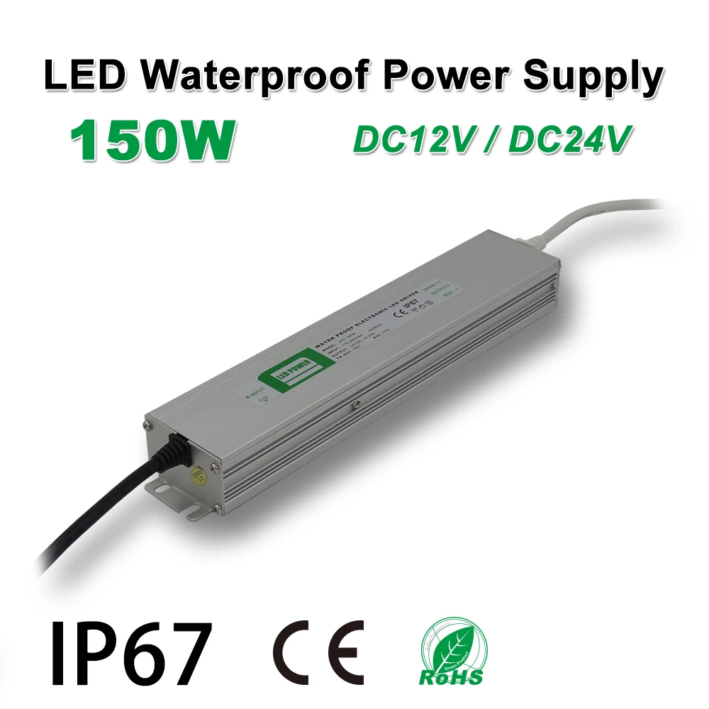 

150W Waterproof Power Supply,LED Strip Drive,IP67,DC12/24V,Adapter transformer,Indoor & Outdoor Use,for Linear lighting