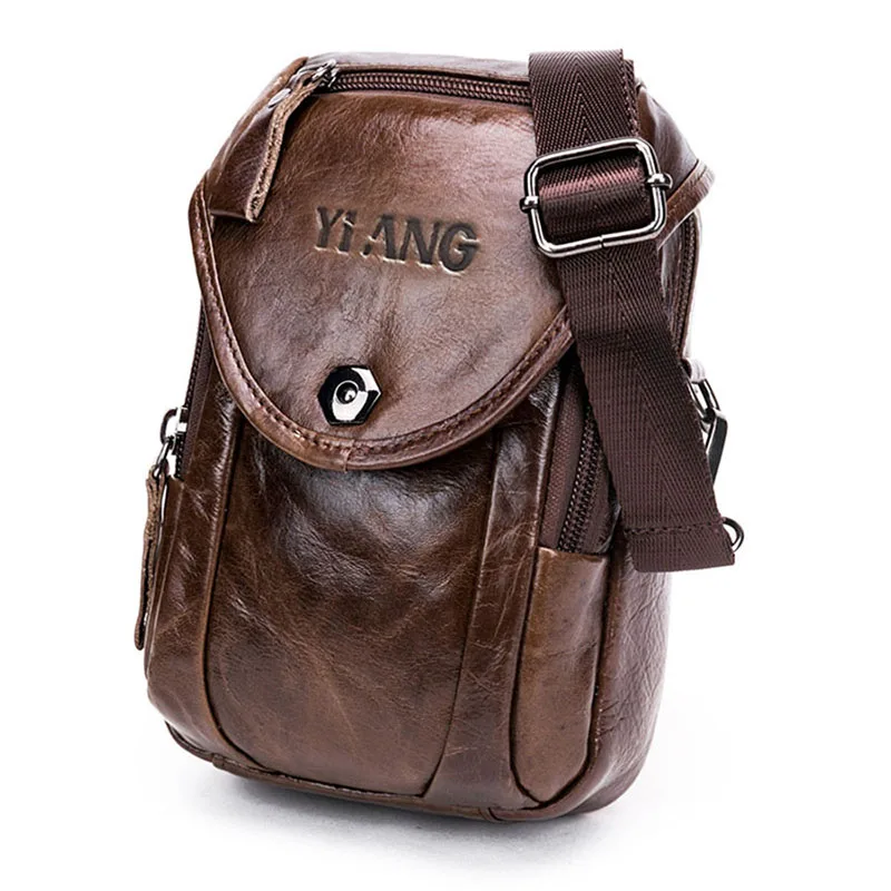

NEW-Yiang Genuine Leather Cell/Mobile Phone Wallet Pouch Case Bag Men'S Small Cross Body Shoulder Messenger Bag Belt Waist Pac