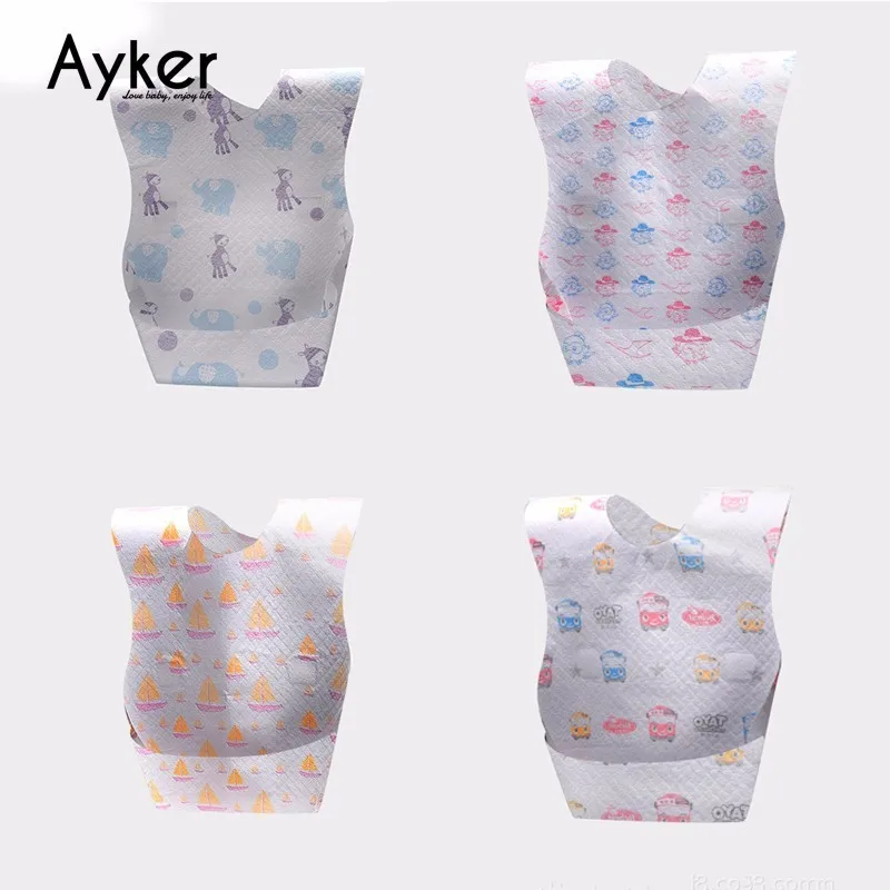 

10 Pcs/Set Baby Disposable Bibs Non woven Baby Bib Feeding Cartoon Pattern Waterproof Non-Woven Fabric Eating Saliva Paper Bibs