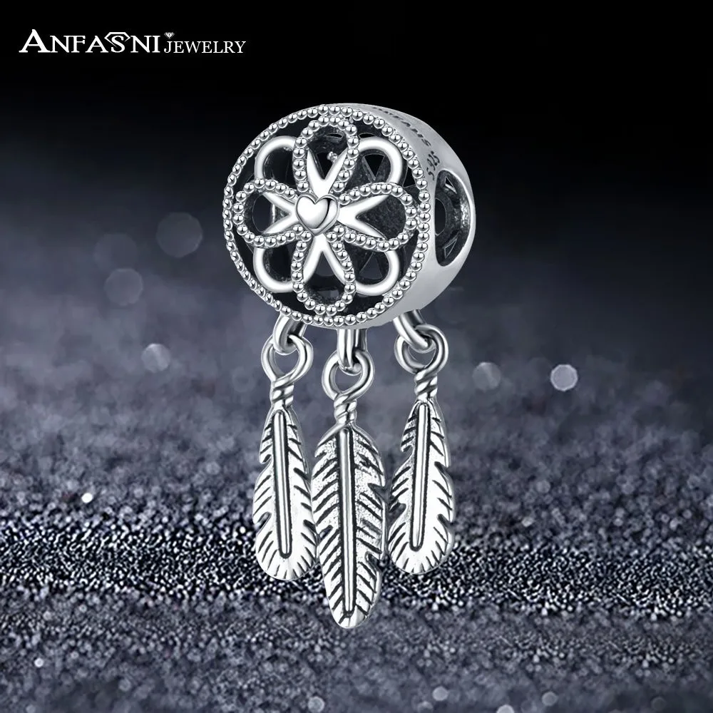

ANFASNI 100% 925 Sterling Silver Dream Catcher Hanging Charms Bead Fit Original Charm Bracelets Fine Jewelry Gift For Women