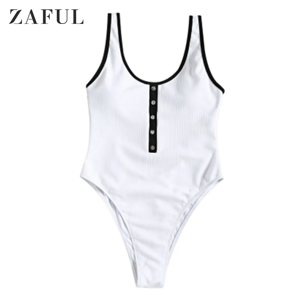 

ZAFUL Women Scoop Neck Bikini One Piece Ribbed High Leg Swimsuit Lady Sexy Bikini Swimwear Summer Beach Swimsuit