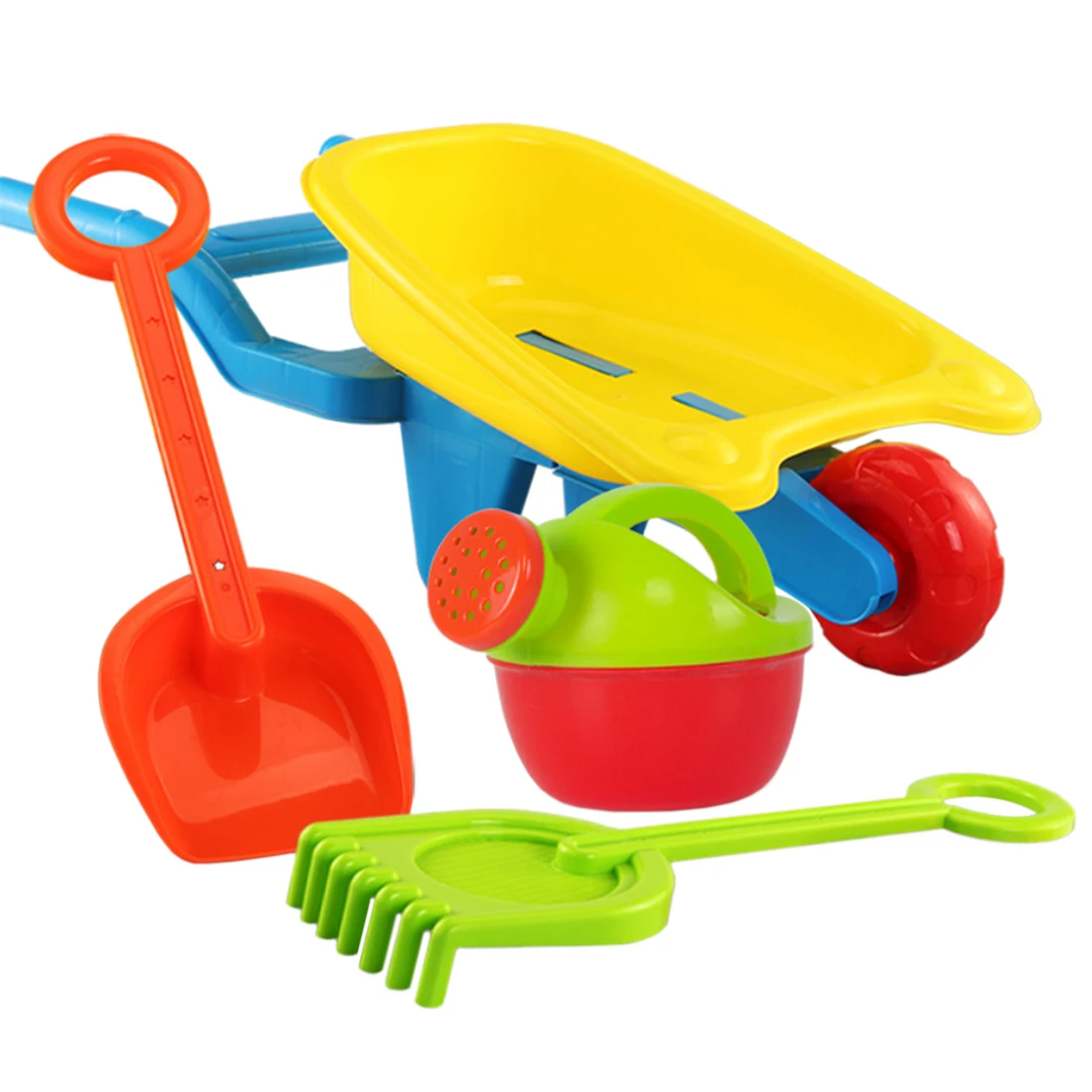 

4Pcs Children Beach Toy Set with Trolley Watering Can Shovel Rake Sand Toys Boy Girl Birthday Gift Spring Summer- Wheelbarrow L