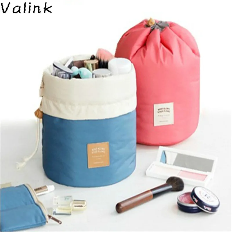 

New Fashion Barrel Shaped Travel Cosmetic Bag Makeup Bag Nylon Wash Bags Makeup Organizer Storage Bag High Capacity Necessaire