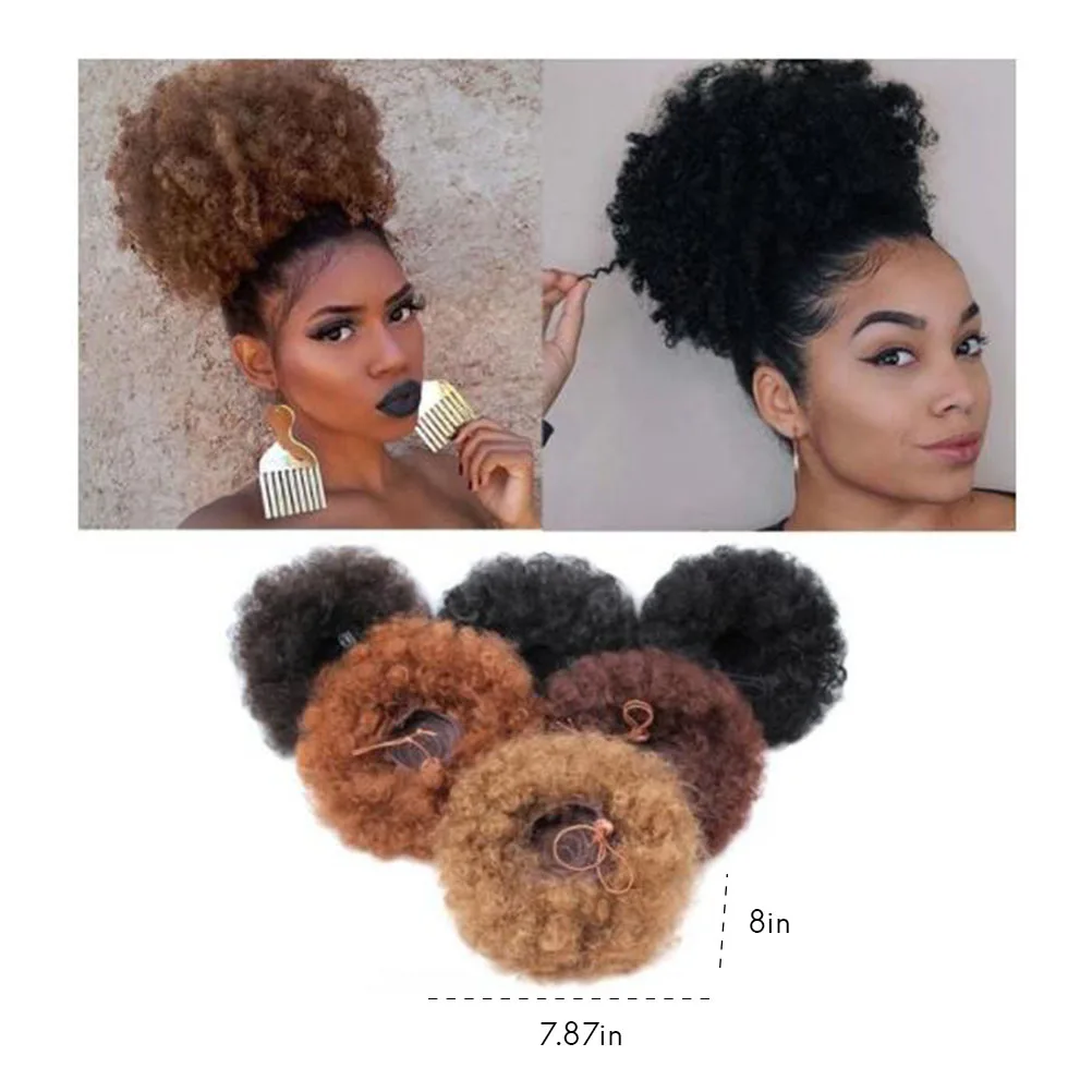 

Fashion Women Soft Nature Synthetic High Puff Afro Short Clip in Ponytail Drawstring Afro Bun Curly Hair Bun Hair Extensions