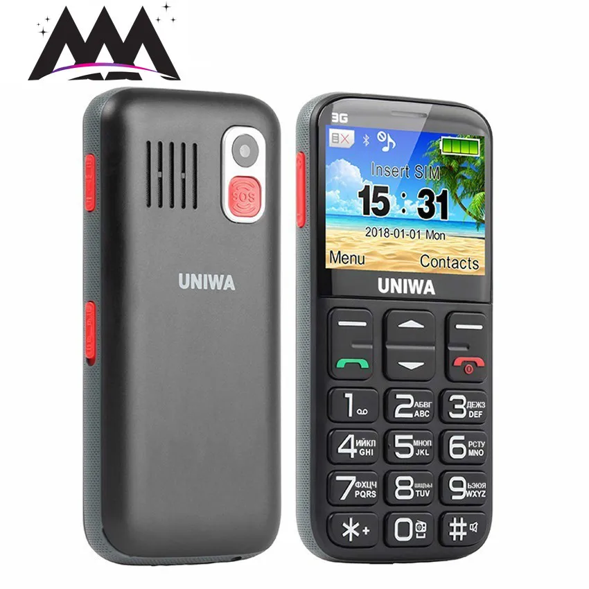 

Uniwa V808G Russian keyboard 3G Mobile Phone SOS 1400mAh 2.31" Curved Screen Telephones singl SIM Old Man Flashlight Cell phones