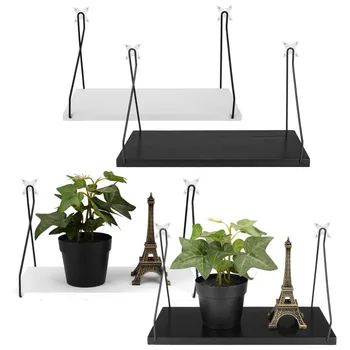 

Solid Wooden Bathroom Shelves Iron Wall Shelf Board Bedroom TV Wall Hanging Storage Shelf Rack For Home Decoration Black White