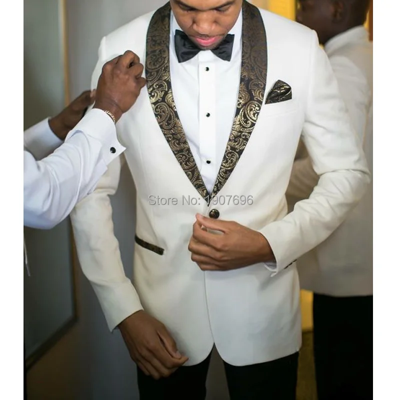 

2 Piece Slim Fit Wedding Groom Tuxedos for Prom Gold Shawl Lapel Mens Suit Jacket Pants Set Male Blazer Casual Bride Suit