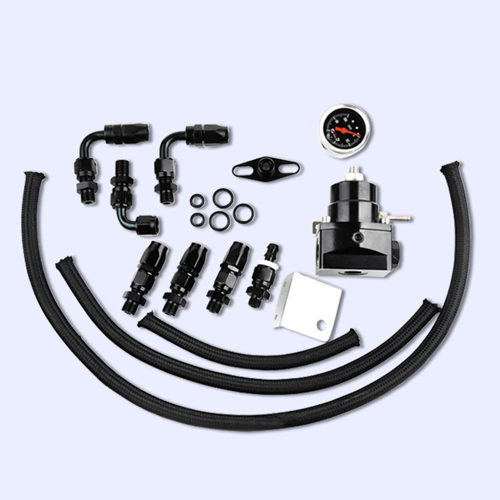 

Universal Adjustable Fuel Pressure Regulator Oil Fuel Regulator with 3 ports- 2 inlets & 1 return Gauge AN 6 Fitting End-Black