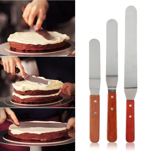 

6/8/10 Inch Stainless Steel Butter Cake Cream Icing Frosting Knife Smoother Spatula Wooden Handle Pastry Cake Kitchen Tools