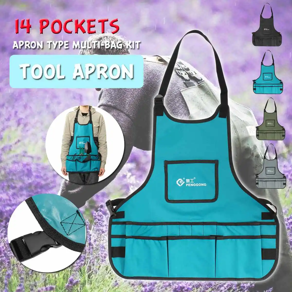 

Waterproof Oxford Cloth Garden Work Apron With Pockets Multi functional Adjustable Belt Tool Aprons