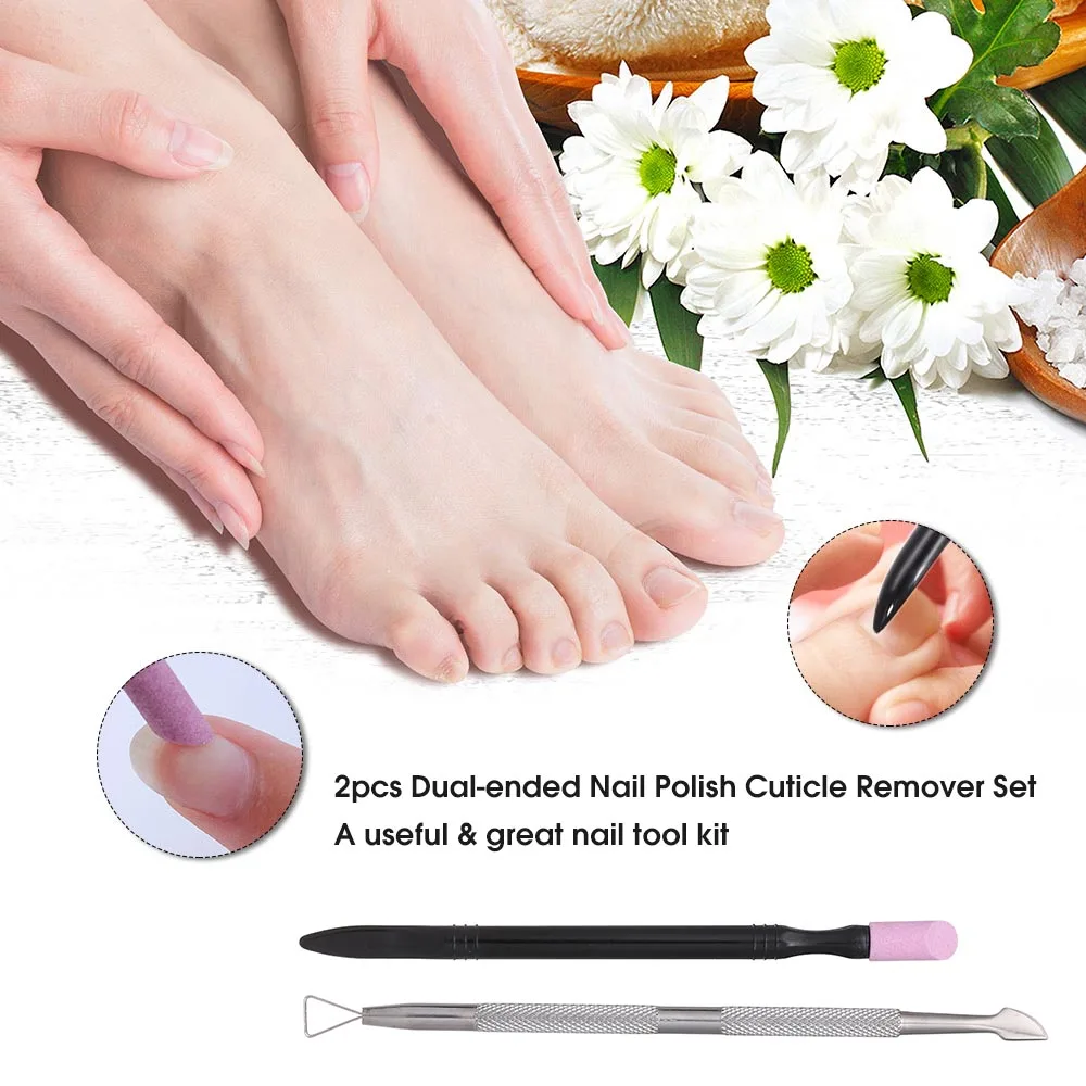 

2pc Cuticle Pushers Stainless Steel Cuticle Remover Dual-ended Finger Dead Skin Push Nail Cuticle Pusher Manicure Nail Care Tool