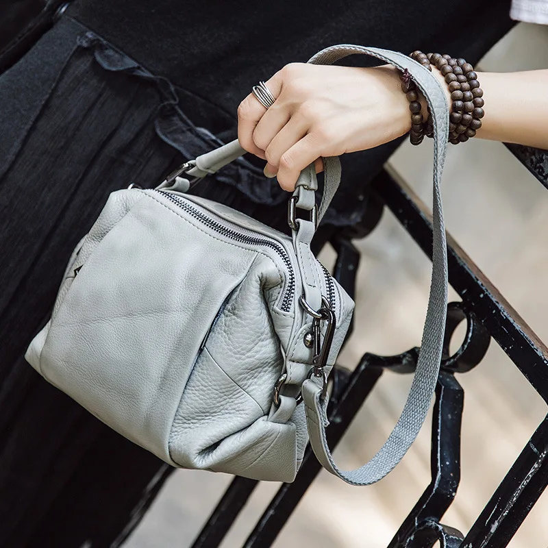  GYKAEO Winter Female Shoulder Bag Ladies Fashion Small Boston Genuine Leather Handbag Women Cowhide - 32956058629