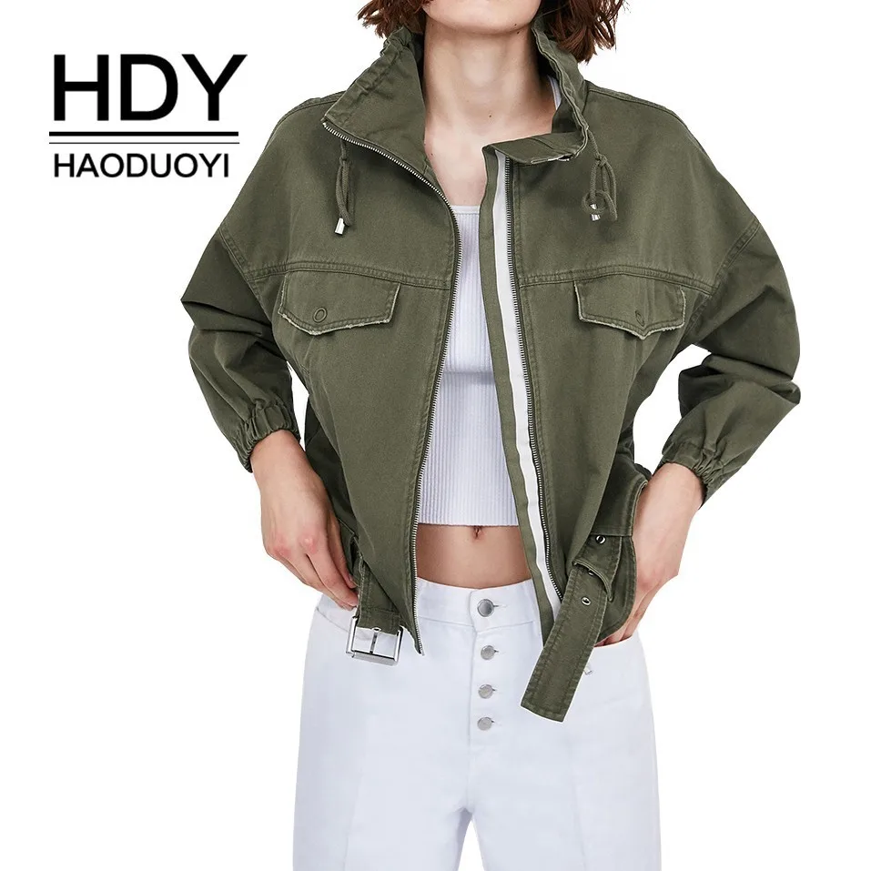 HDY Haoduoyi  Leisure Time Simplicity Fold Boyfriend Wind Jacket Army Green Work Clothes Loose Coat  New Arrival