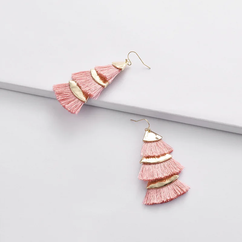 

Geometric Fan Multilayer Metal Thread Tasels Fringe Earring Women Statement Fancy Drop Earrings Jewelry for Women