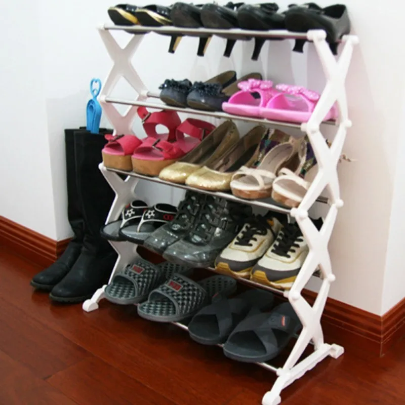 5 Floors Folding Stainless Steel Storage Shoe Cabinet Minimalist Metal Shoe Shelves White Hallway Furniture Stand For Footwear