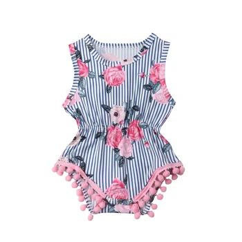 

Newborn Kid Baby Girls Floral Romper Jumpsuit Summer Tassel Sleeveless Striped Casual Outfit Sunsuit Clothes Girl