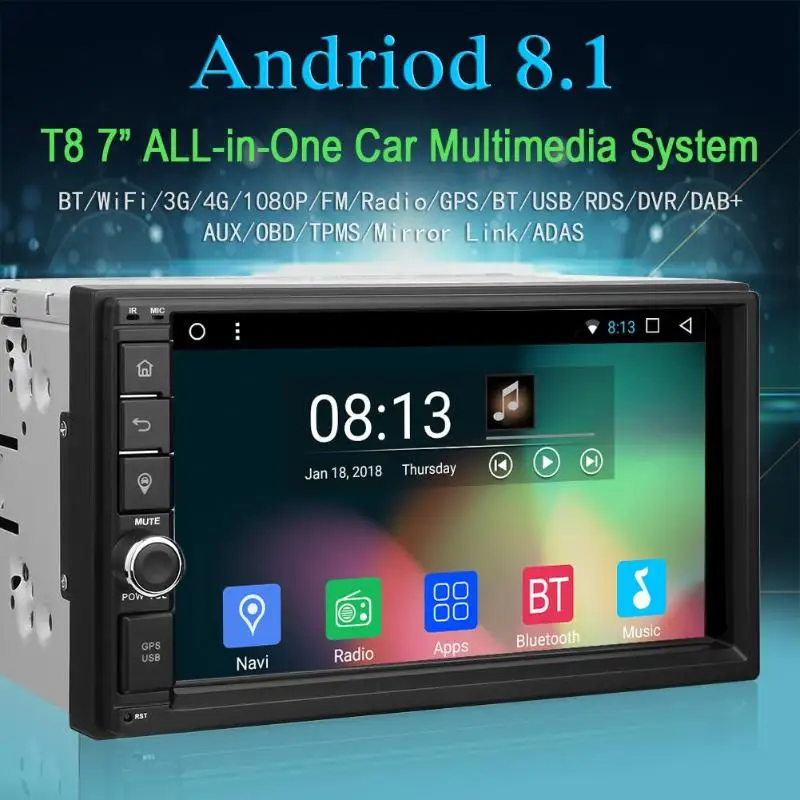 

7" 2 Din Bluetooth WiFi 4G 1080P Octa-core Android 8.1 Car Stereo MP5 Player Auto Touch Screen FM Radio Autoradio GPS Navigator