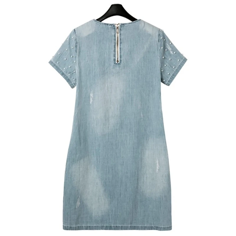 2019 Summer Loose Blue Jeans Dresses for Women Plus Size Short Sleeve O Neck Women Denim Dress Washed Vestidos 4XL 5XL