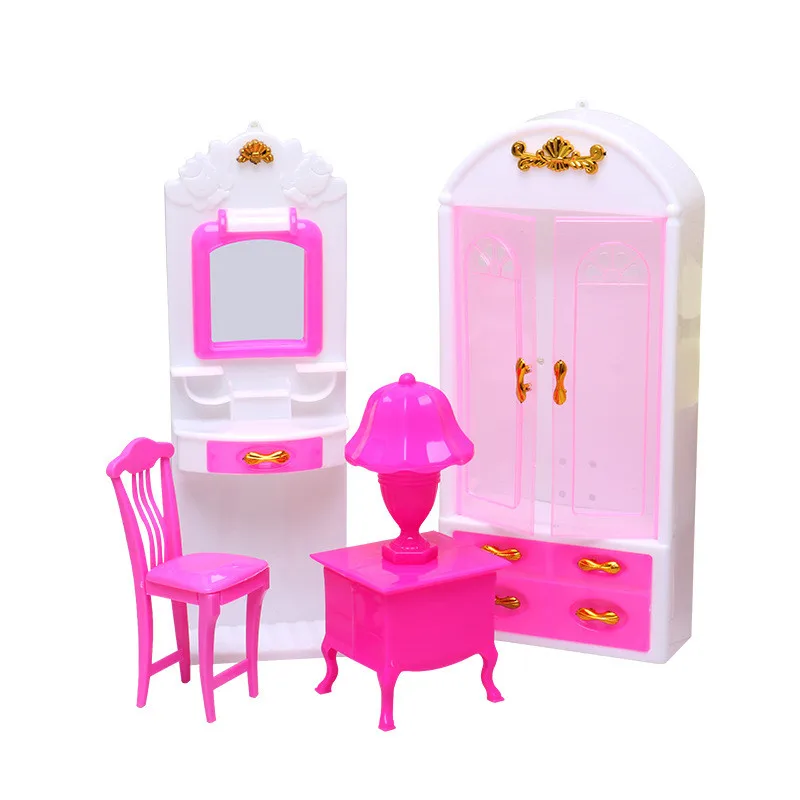 

Wardrobe Dressing Table Chair Doll Closet Princess Bedroom Miniature Furniture Doll House Accessories For Dolls Girl Kids
