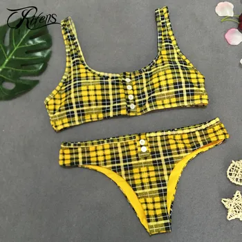 

Urifens 2019 Sexy Plaid Print Bathing Suit Beach Swimwear Women Swimsuit Micro Button Push Up Bikini Biquinis Moda Praia LCN33