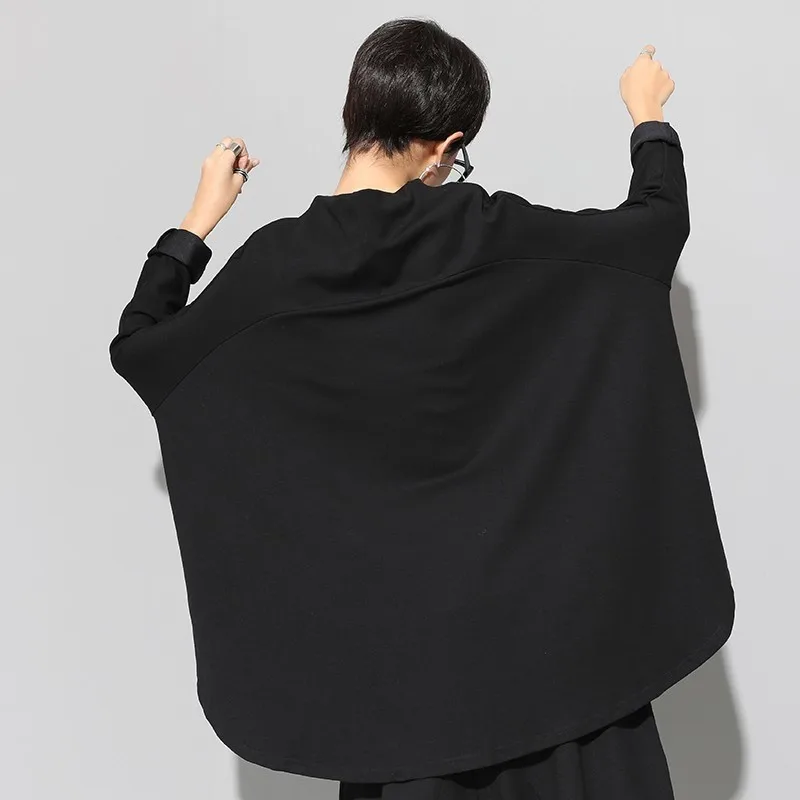 TWOTWINSTYLE Осенние Топы женская футболка стоячий воротник крыло летучей мыши